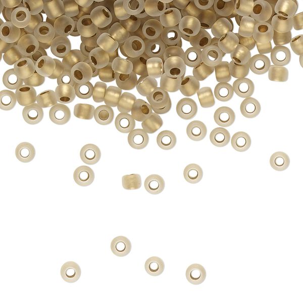 Seed bead, TOHO BEADS®, glass, pkg/50g, #8 round, translucent gold-lined frosted crystal clear (TR-08-989F). image number 0