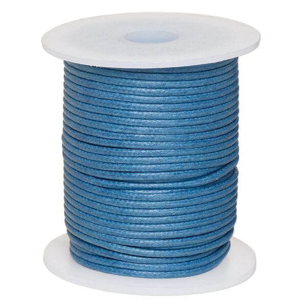 Cord, waxed cotton, medium blue, 2mm, 50+ pound test. Sold per 25-meter spool. image number 0
