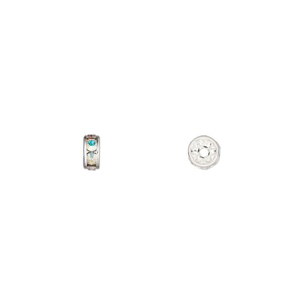 Bead 4pk silver plate crystal clear AB, Preciosa MAXIMA Czech 4.5x2mm rondelle image number 0