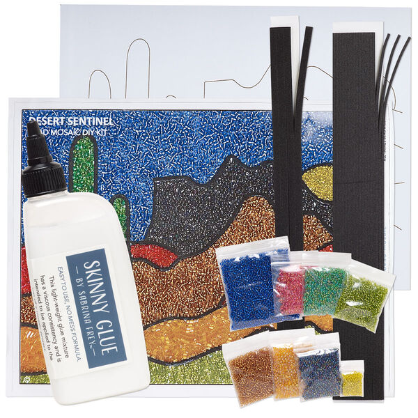 Sabrina Frey Bead Mosaic™ Starter Kit, glass / medium-density fiberboard / glue, pkg/1, multicolored, 8x10 inches with "Desert" design. image number 1