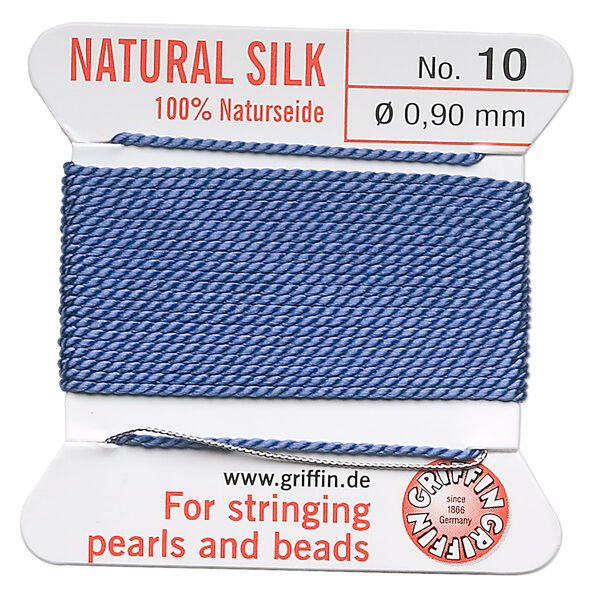 Thread, Griffin, silk, blue, size #10. Sold per 2-meter card (approximately 78 inches). image number 0