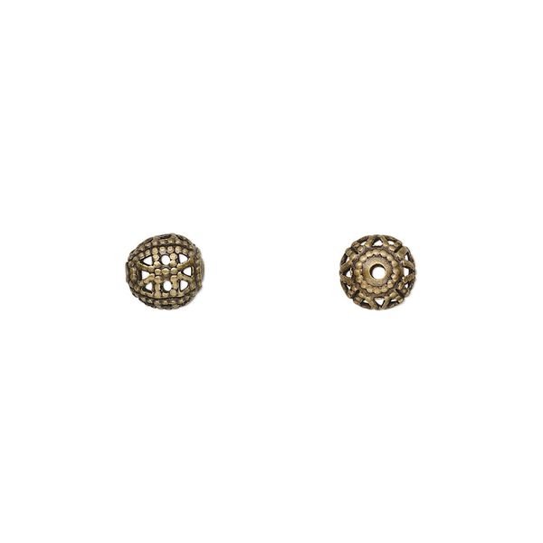 Bead, antique gold-plated brass, 6mm filigree round. Sold per pkg of 100. image number 0