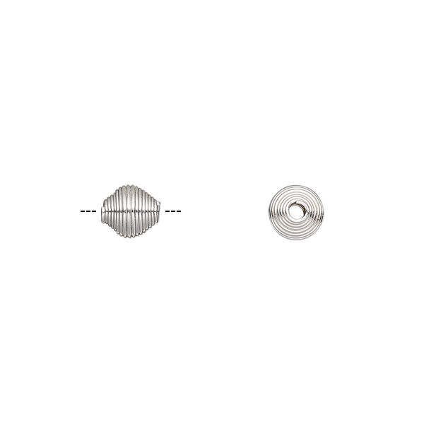 Bead, silver-finished steel, 6.5x6mm coiled double cone. Sold per pkg of 10. image number 0