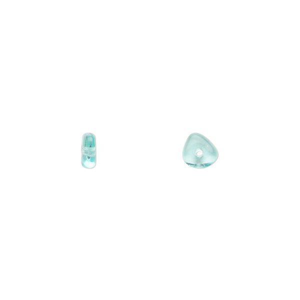 Bead, Czech pressed glass, light aqua, 6x3mm flat triangle. Sold per 15-1/2" to 16" strand, approximately 150 beads. image number 0