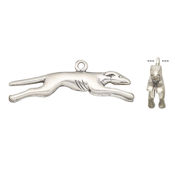 Charm, antiqued sterling silver, 33x10mm 3D Greyhound. Sold individually. image number 0