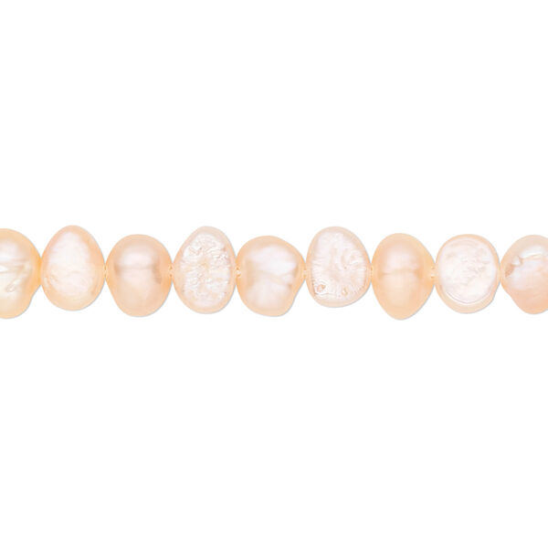 Pearl, cultured freshwater, peach, 5-8mm flat-sided potato, D grade, Mohs hardness 2-1/2 to 4. Sold per 16-inch strand. image number 0