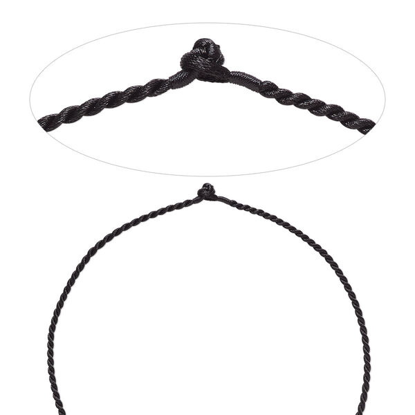 Necklace cord, satin-finished nylon, black, 2.3mm-2.6mm smooth twisted, 18 inches with knot closure. Sold per pkg of 2. image number 0