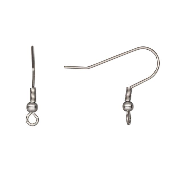 Ear wire fishhook 1pkg10, 21mm / 3mm ball / 4x1.5mm coil / perpendicular open loop, 21 gauge stainless steel 5 pair image number 0