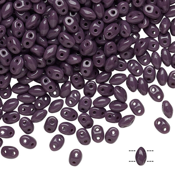 Bead, Preciosa Twin™, Pressed Twin, Czech pressed glass, purple, 5x2.5mm oval with 2 holes. Sold per 10-gram pkg. image number 0