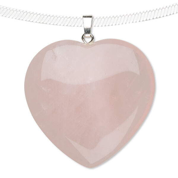 Rose quartz / brass 1pkg1, gold-finished silver-plated heart pendant 35mm image number 0