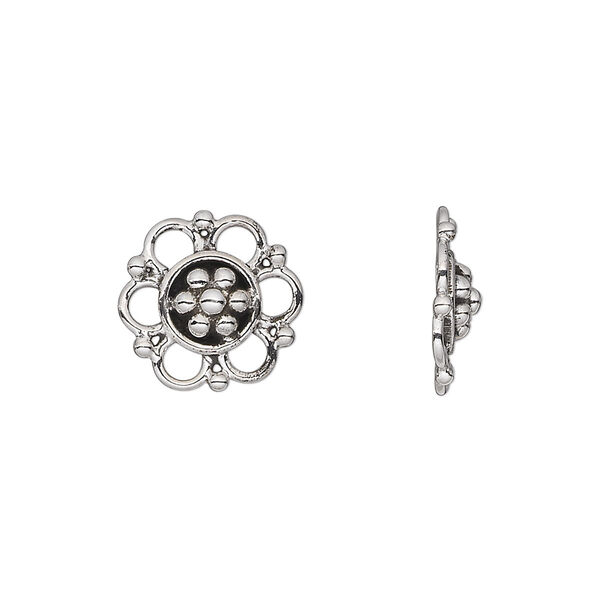 Link, antiqued sterling silver, 14x3mm open flat flower. Sold per pkg of 2. image number 0