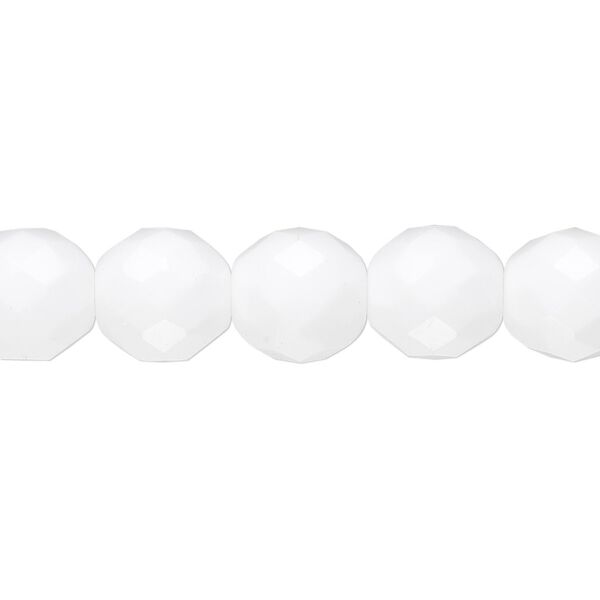 Bead, Czech fire-polished glass, opaque white, 10mm faceted round. Sold per 15-1/2" to 16" strand, approximately 40 beads. image number 0
