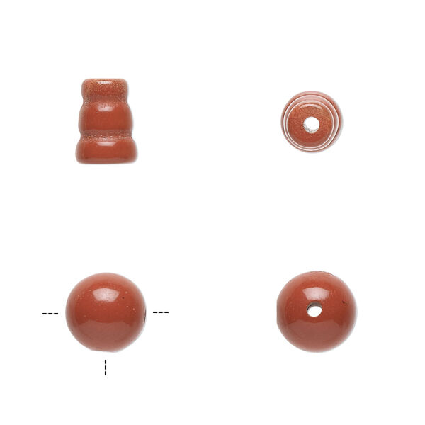 Red jasper 2pkg2, T-drilled round / cone bead natural 8mm / 8x5mm-9x6mm image number 0