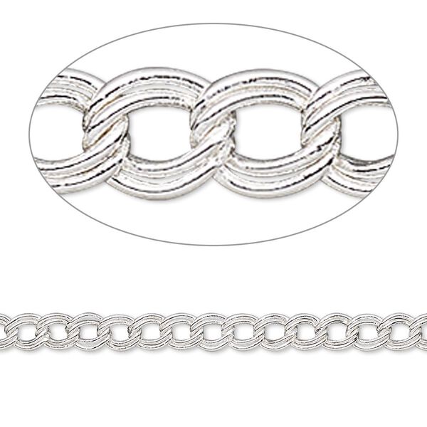 Chain, silver-plated brass, 4mm double curb. Sold per 50-foot spool. image number 0