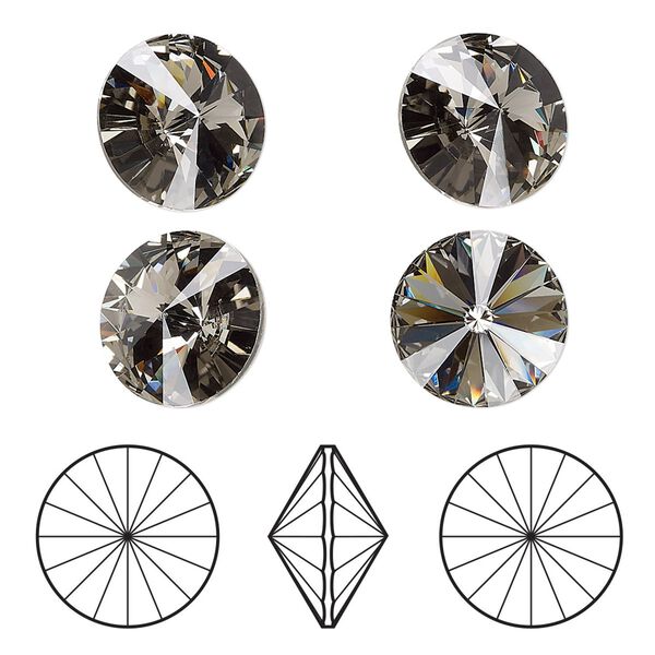 Chaton 48pk black diamond foil back, Crystal Passions® 12mm rivoli 1122 image number 0