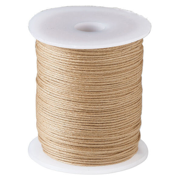Cord, waxed cotton, light brown, 1mm, 20-pound test. Sold per 100-meter spool. image number 0