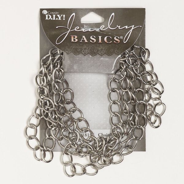 Chain, silver-finished steel, 8.1mm curb, 50 inches. Sold individually. image number 0