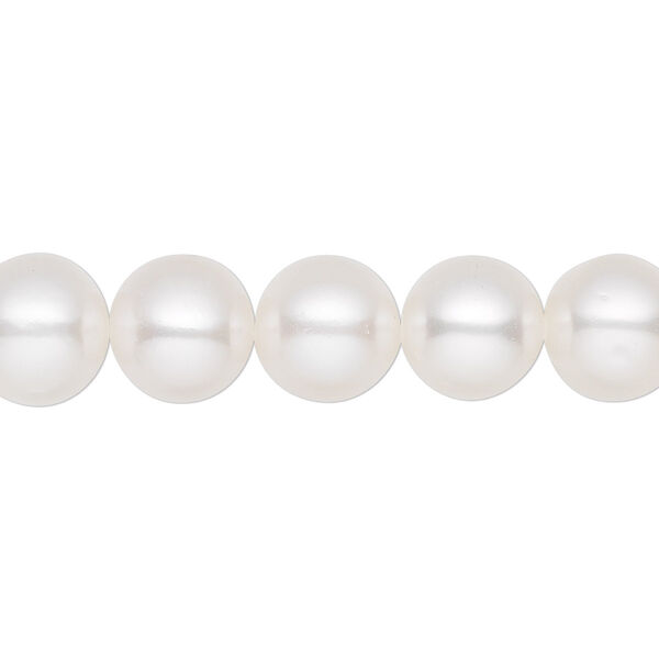 Pearl, White Lotus™, cultured freshwater (bleached), white, 10-11mm semi-round, B- grade, Mohs hardness 2-1/2 to 4. Sold per 15-1/2" to 16" strand. image number 0