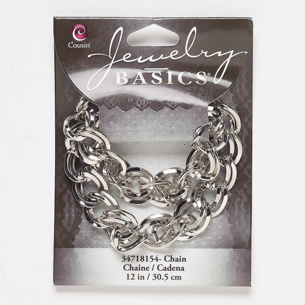 Chain, silver-finished steel, 12.5mm double curb, 12 inches. Sold individually. image number 0