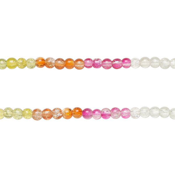 Bead, crackle glass, translucent mixed sunset colors, 6-6.5mm round. Sold per pkg of (2) 7-inch strands, approximately 70 beads. image number 0