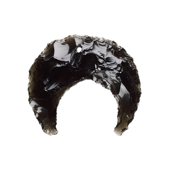 Black obsidian 1pkg1, hand-knapped naja moon drop natural 25x20mm-29x25mm image number 0