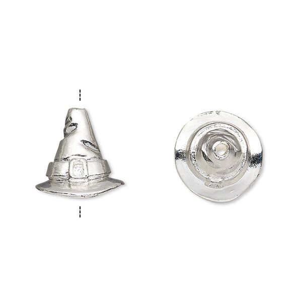 Cone, silver-plated pewter (tin-based alloy), 13x12.5mm witch's hat, 7mm inside diameter. Sold individually. image number 0