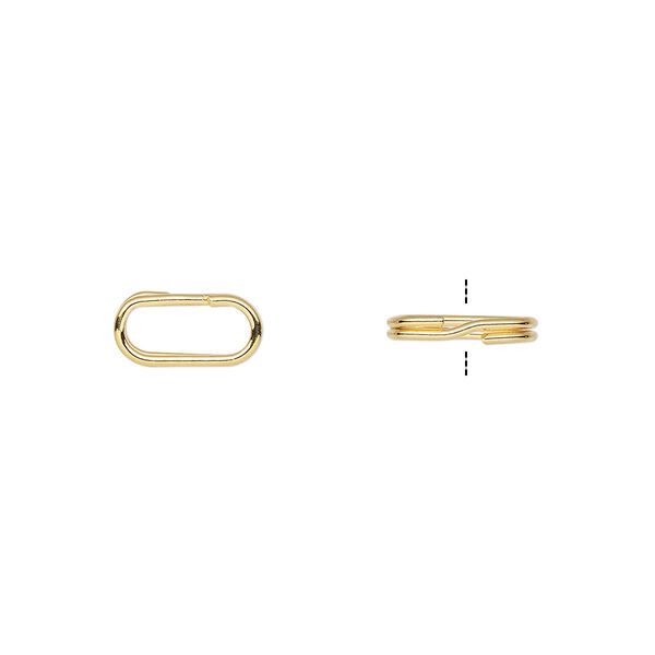 Split ring, gold-plated steel, 10x5mm oval with 8x3mm hole. Sold per pkg of 10. image number 0