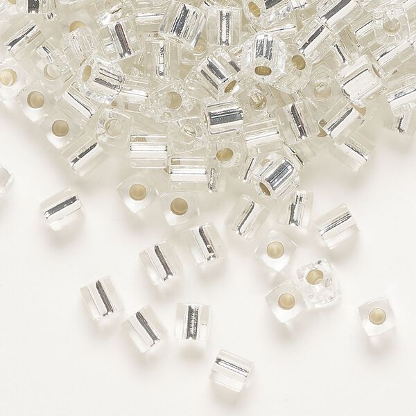 Seed bead, Miyuki, glass, pkg/25g, 3.5-3.7mm square, transparent silver-lined clear (SB-1). image number 0