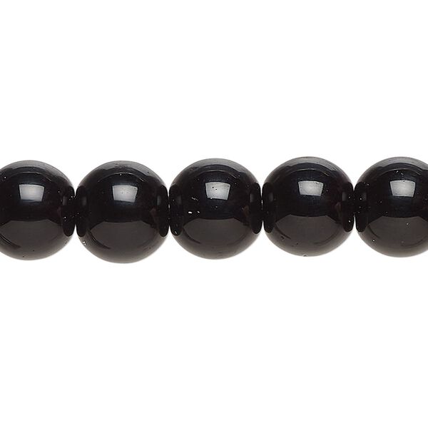 Bead, glass, opaque black, 9-10mm round. Sold per 7-1/2 inch strand, approximately 21 beads. image number 0