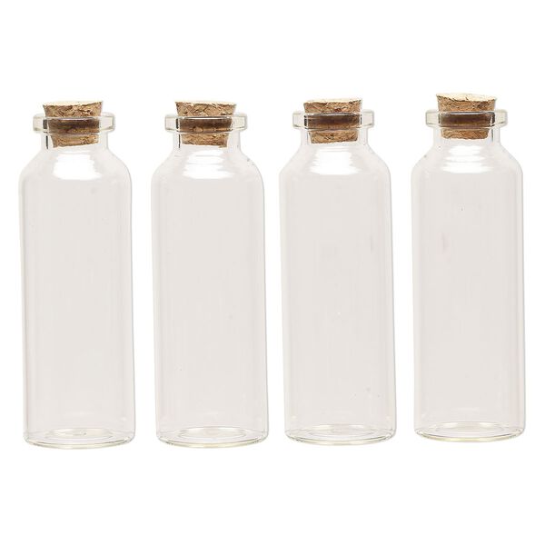 Component, glass and cork, clear, 79x27mm bottle with stopper. Sold per pkg of 24. image number 1