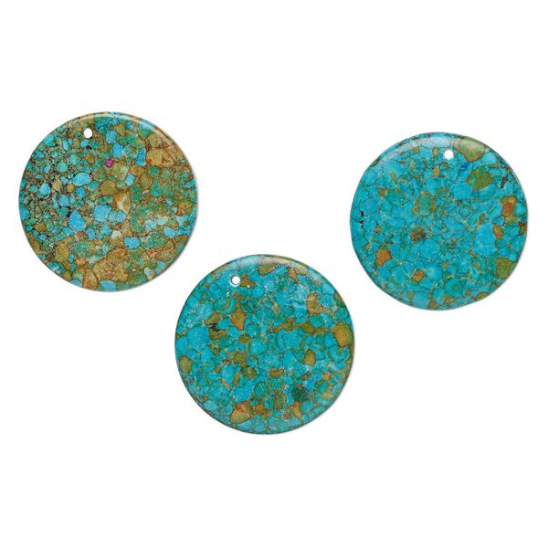 Mosaic "turquoise" (magnesite) 1pkg3, top-drilled puffed flat round drop 40mm image number 0