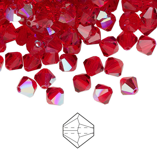 Bead 24pk light Siam glitter, Preciosa Czech crystal 6mm bicone image number 0