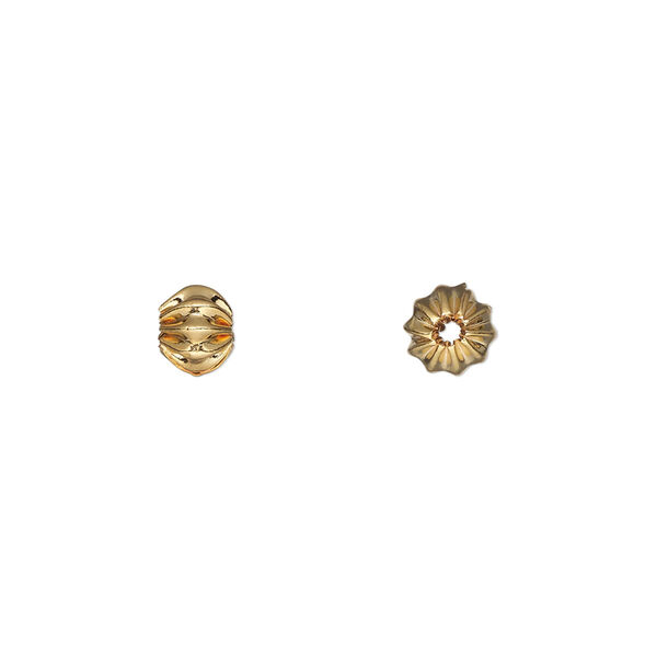 Bead, gold-plated brass, 6x4.5mm corrugated rondelle. Sold per pkg of 20. image number 0
