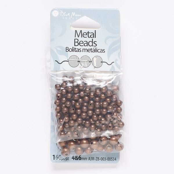 Bead mix, antique copper-finished steel, (100) 4mm round with 0.8mm hole and (60) 6mm round. Sold per pkg of 160. image number 0