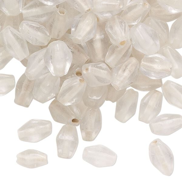 Bead, lampworked glass, clear, 8x6mm-9x6mm double cone. Sold per 2-ounce pkg of approximately 95 beads. image number 0