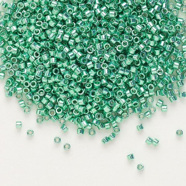 Seed bead, Delica®, glass, pkg/50g, #11 round, opaque galvanized dark mint green (DB-0426). image number 0