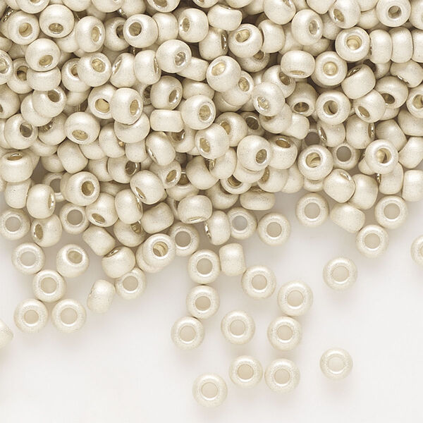 Seed bead, Preciosa Ornela Czech glass, pkg/50g, #8 rocaille, opaque matte metallic terra dyed silver clear, (18503). image number 0