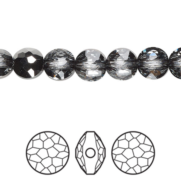 Bead 4pk crystal silver night, Crystal Passions® 8mm puffed round 5034 image number 0