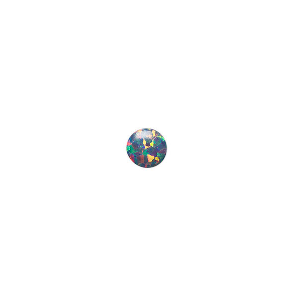 Cabochon, "opal" (silica and epoxy) (man-made), multicolored, 6mm calibrated round. Sold per pkg of 2. image number 0