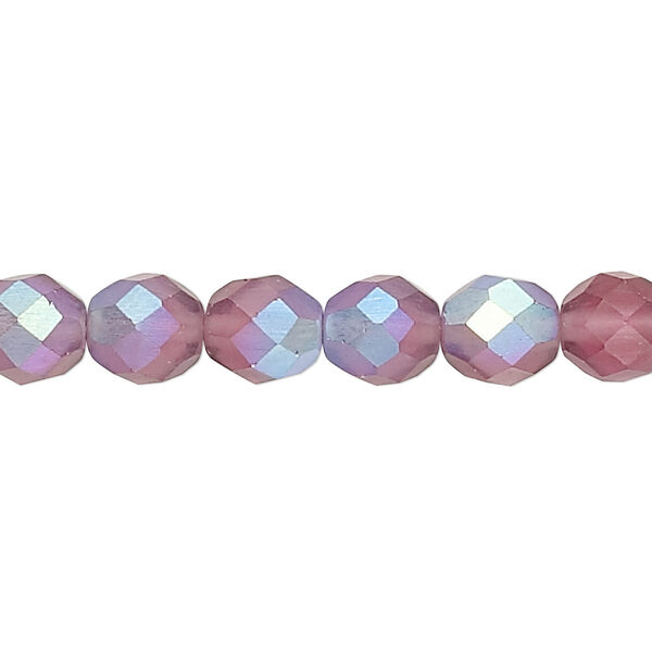 Bead, Czech fire-polished glass, matte purple AB, 8mm faceted round. Sold per 15-1/2" to 16" strand. image number 0