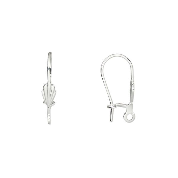 Ear wire kidney 1pkg100 silver-plated, 17.5mm / 6x3.5mm shell / open loop, 20-21 gauge brass 50 pair image number 0