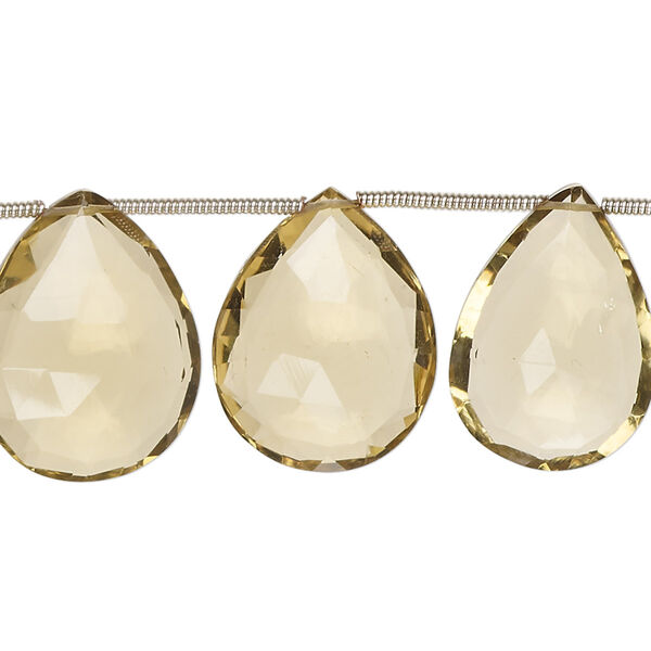 Golden quartz 1pkg9, hand-cut top-drilled faceted puffed teardrop bead 19x12mm-21x16mm image number 0