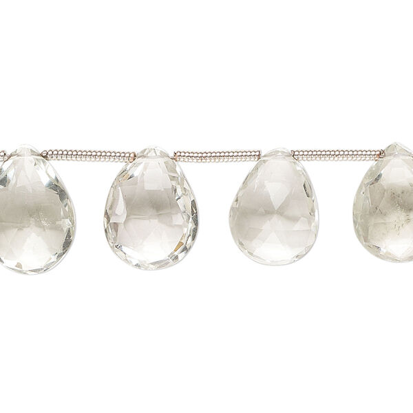Green quartz 1pkg13, hand-cut top-drilled faceted puffed teardrop bead 12x8mm-14x10mm image number 0