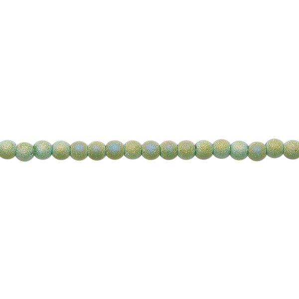 Bead, glass, translucent matte green AB, 2.5mm round. Sold per 15-1/2 to 16-inch strand. image number 0