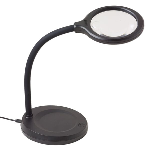 Lamp, Carson®, DeskBrite™ 300, glass, acrylic and aluminum, black and clear, 13x9mm with 4-1/2 inch 2x magnifying lens and 5x inset lens. Sold individually. image number 0