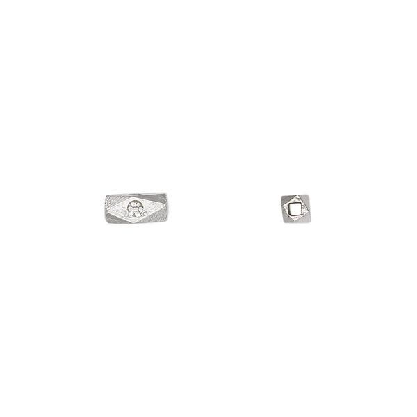 Bead, Hill Tribes, sterling silver, 7x3mm diamond tube with flower design. Sold per pkg of 2. image number 0