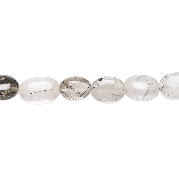Tourmalinated quartz 1pkg1, hand-cut puffed oval bead natural 15.5-16 inch 6x6mm-10x7mm image number 0