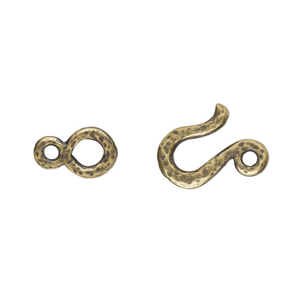 Clasp, TierraCast®, "Soulful Spirit" collection, hook-and-eye, antique brass-plated pewter (tin-based alloy), 20x11mm with hammered design. Sold individually. image number 0