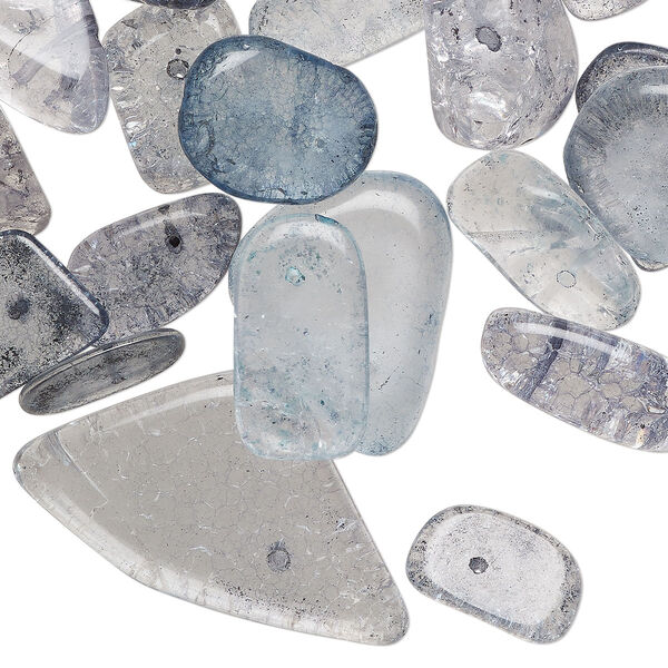 Bead mix, crackle glass, translucent blue-grey, medium to gigantic chip. Sold per 8-ounce pkg. image number 0