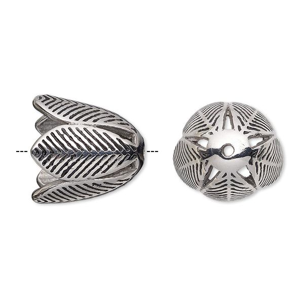 Cone, enamel and stainless steel, black, 16x15mm leaves, 11.5mm inside diameter. Sold individually. image number 0